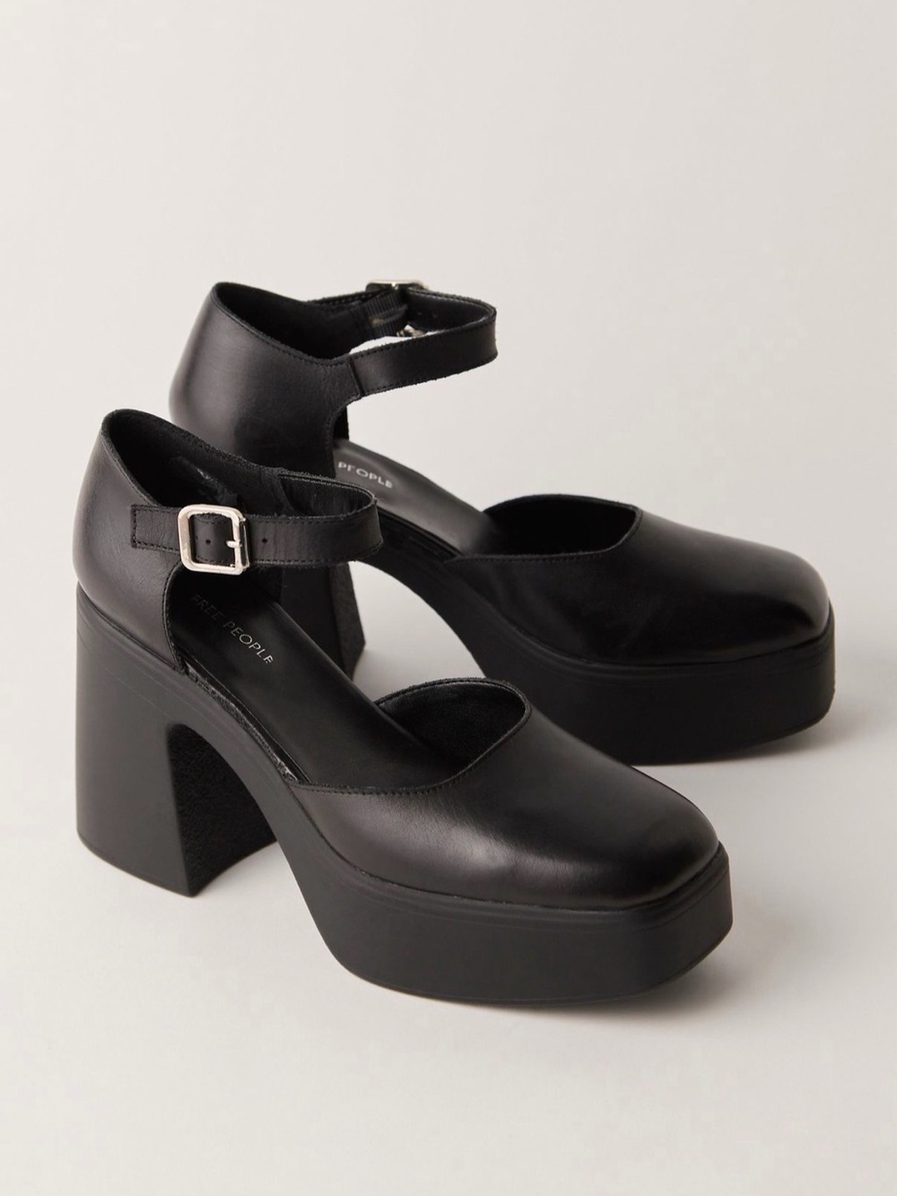 Free People Black Mary Jane Platform Block Heels